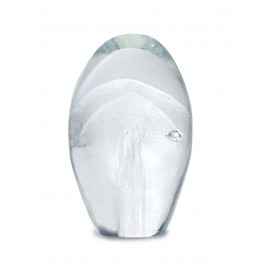 Sculpture Sulfure et Presse Papier en Verre, Méduse Transparente et Bulles, H 9 cm