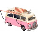 Van Combi Miniature en Fer, Modèle Auvent et Voyage, Rose, L 27 cm