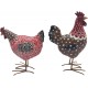 Set Poule et Coq, Modèle Noir et Fleuri en Résine, Collection Drawing Art, H 28 cm