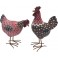 Set Poule et Coq, Modèle Noir et Fleuri en Résine, Collection Drawing Art, H 28 cm