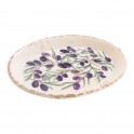Grand Plateau ovale en bois de paulownia, forme originale et céruse beige blanchie, longueur 45 cm